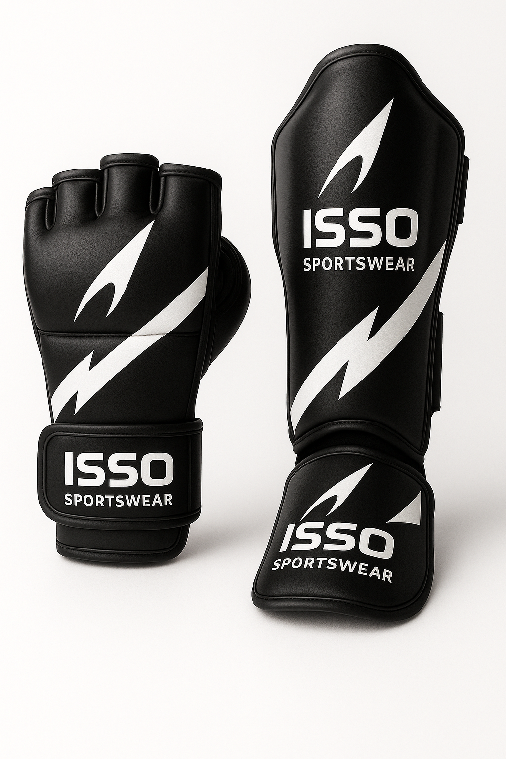 ISSO Sportswear – Black MMA Sparring Set (Gloves + Shin Guards)